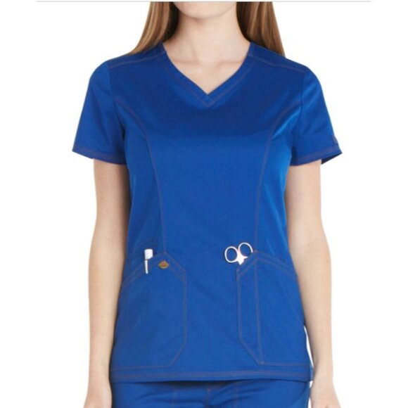 Dickies Women's XL Scrub Top Royal Blue Pockets Utility Loop Nurse Dr Tech Med - Picture 12 of 12